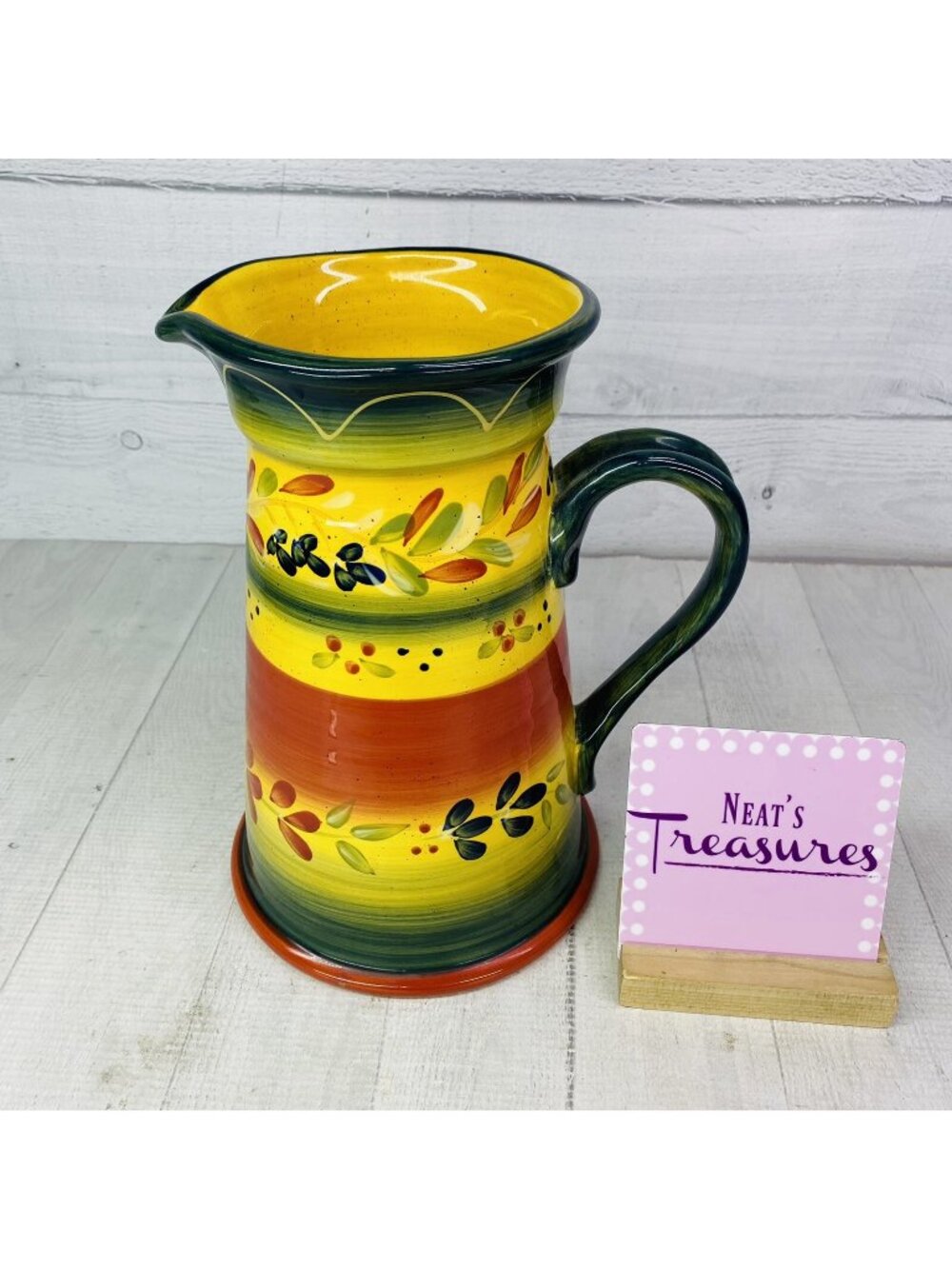 Corsica LA PROVINCE Red Blue Floral Band Dot Hand Paint Earthenware 80oz Pitcher